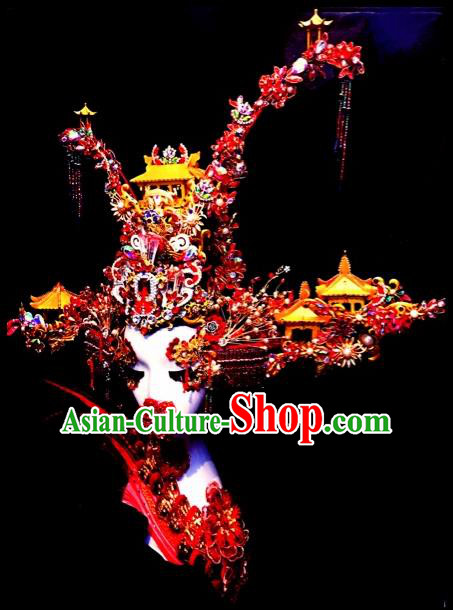 Chinese Traditional Stage Show Phoenix Coronet Deluxe Hair Accessories Handmade Cosplay Queen Hat Headwear for Women