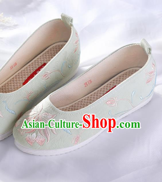 Chinese Traditional Embroidered Orchid Green Shoes Hanfu Cloth Shoes Handmade Ancient Princess Shoes for Women