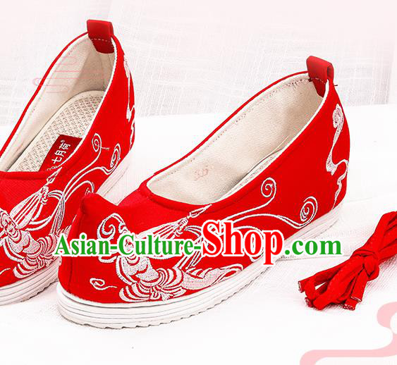 Chinese Traditional Embroidered Peri Red Shoes Hanfu Cloth Shoes Handmade Ancient Princess Shoes for Women