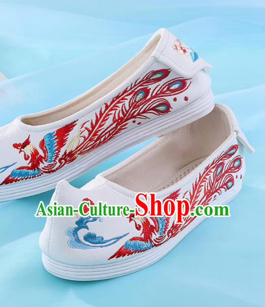 Chinese Traditional Embroidered Red Phoenix Shoes Hanfu Cloth Shoes Handmade Ancient Princess Shoes for Women