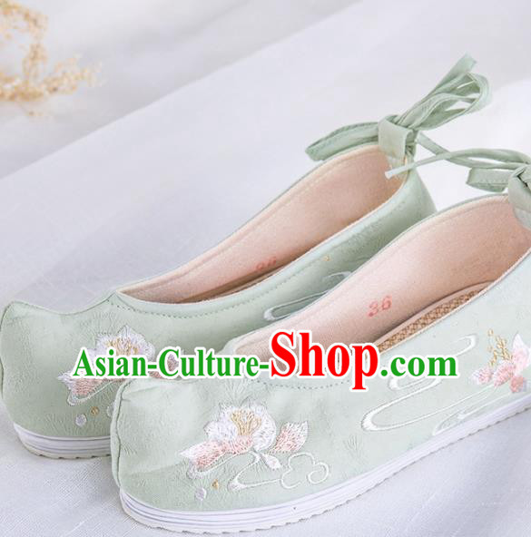 Chinese Traditional Embroidered Shoes Hanfu Green Cloth Shoes Handmade Ancient Princess Shoes for Women