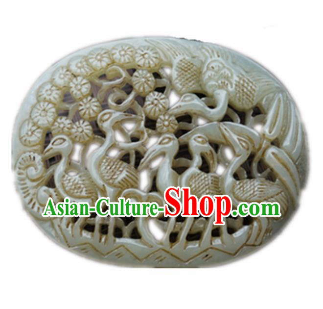 Handmade Chinese Jade Carving Cranes Pendant Traditional Jade Craft Jewelry Accessories