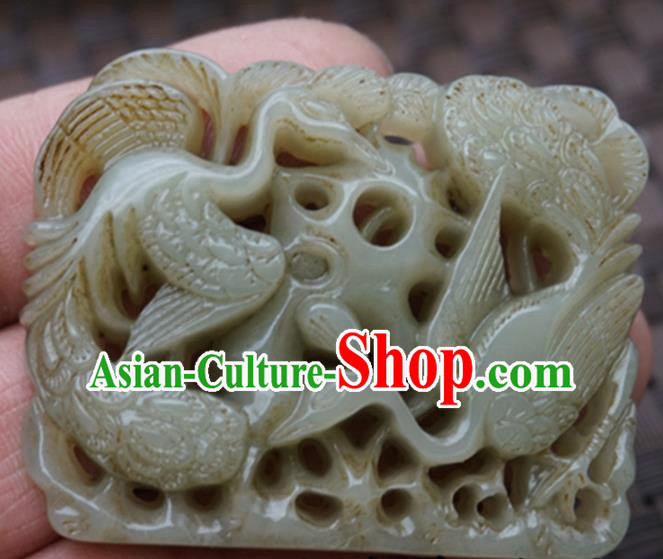 Handmade Chinese Jade Carving Pine Cranes Pendant Traditional Jade Craft Jewelry Accessories