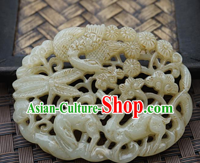 Handmade Chinese Jade Carving Deers Pendant Traditional Jade Craft Jewelry Accessories