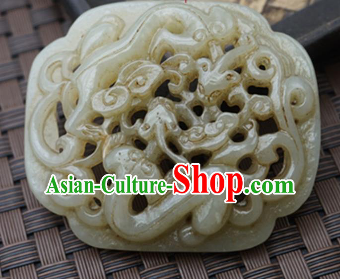 Handmade Chinese Jade Carving Double Dragons Pendant Traditional Jade Craft Jewelry Accessories