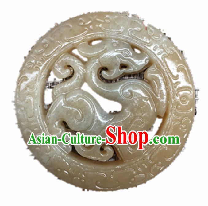 Handmade Chinese Jade Carving King Dragon Pendant Traditional Jade Craft Jewelry Accessories