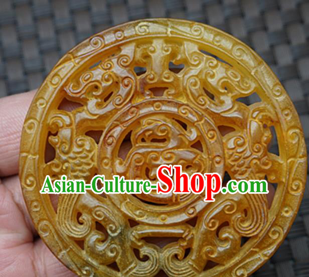 Handmade Chinese Yellow Jade Carving Pendant Traditional Jade Craft Jewelry Accessories