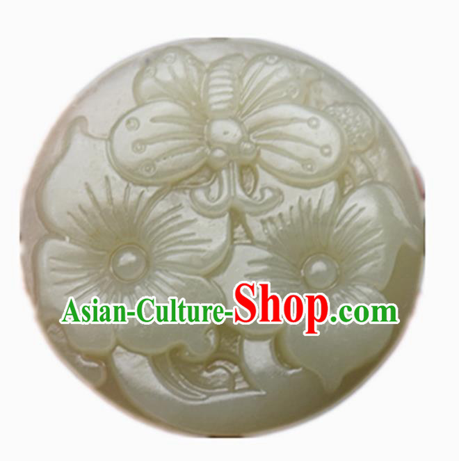 Handmade Chinese Jade Carving Butterfly Flowers Pendant Traditional Jade Craft Jewelry Accessories