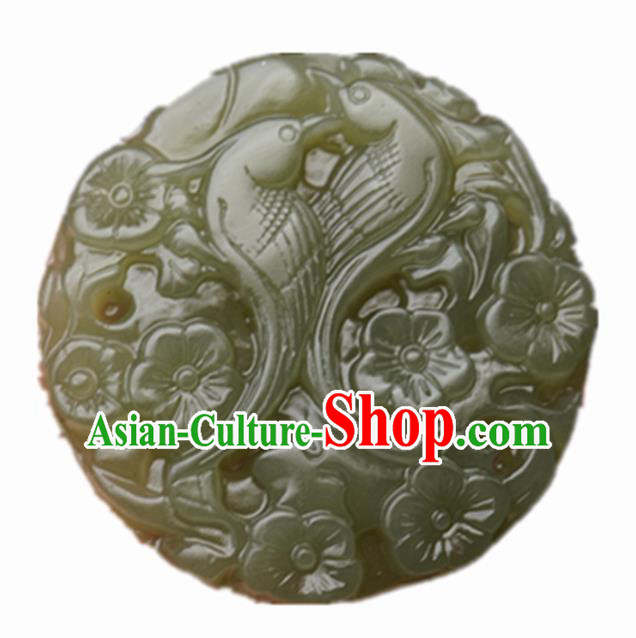 Handmade Chinese Jade Magpie Plum Blossom Pendant Traditional Jade Craft Jewelry Accessories