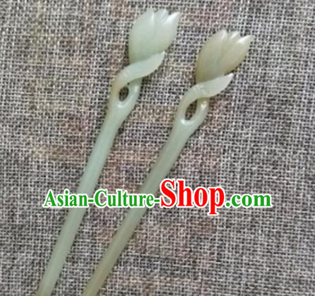 Chinese Handmade Jade Hairpins Carving Magnolia Jade Hair Clip Hair Accessories for Women for Men