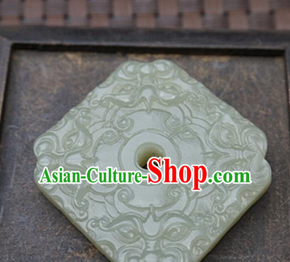 Handmade Chinese Ancient Jade Carving Square Pendant Traditional Jade Craft Jewelry Accessories