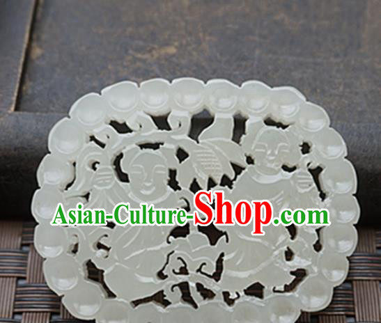 Handmade Chinese Ancient Jade Carving Children Pendant Traditional Jade Craft Jewelry Accessories