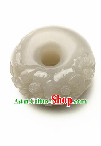 Chinese Handmade Jade Craft Carving Peony Jade Jewelry Accessories Jade Necklace Pendant