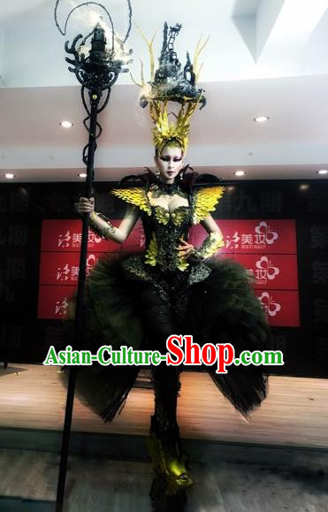 Handmade Europe Court Stage Show Black Veil Clothing Halloween Cosplay Fancy Ball Modern Fancywork Costume for Women