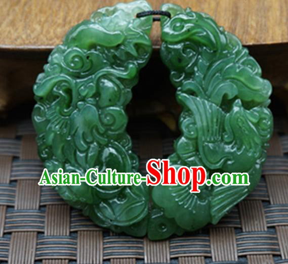 Chinese Handmade Carving Jade Craft Jewelry Accessories Traditional Dragon Phoenix Jade Pendant