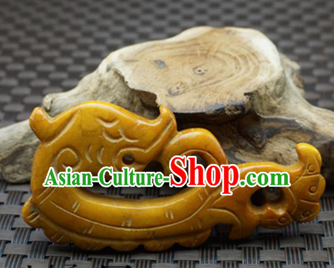 Chinese Handmade Carving Jade Craft Jewelry Accessories Traditional Dragon Yellow Jade Pendant