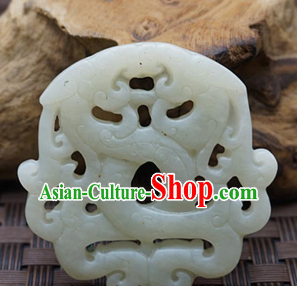 Chinese Handmade Jade Craft Jewelry Accessories Traditional Carving Dragon Jade Pendant
