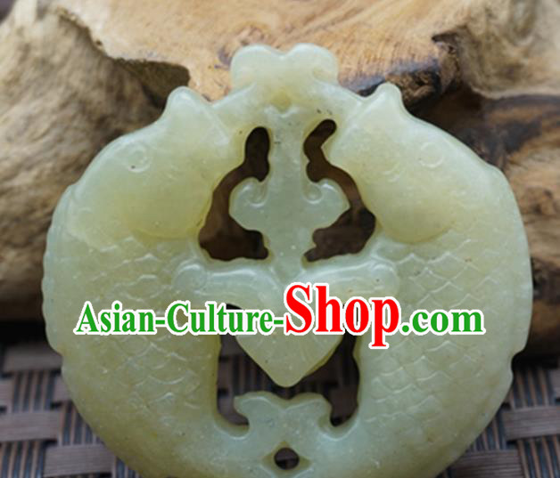 Chinese Handmade Jade Craft Jewelry Accessories Traditional Carving Double Fishes Jade Pendant