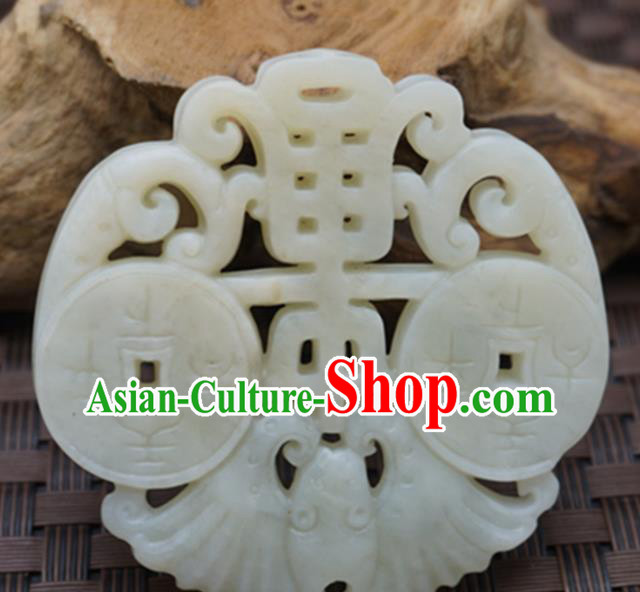 Chinese Handmade Jade Craft Jewelry Accessories Traditional Carving Bat Jade Pendant