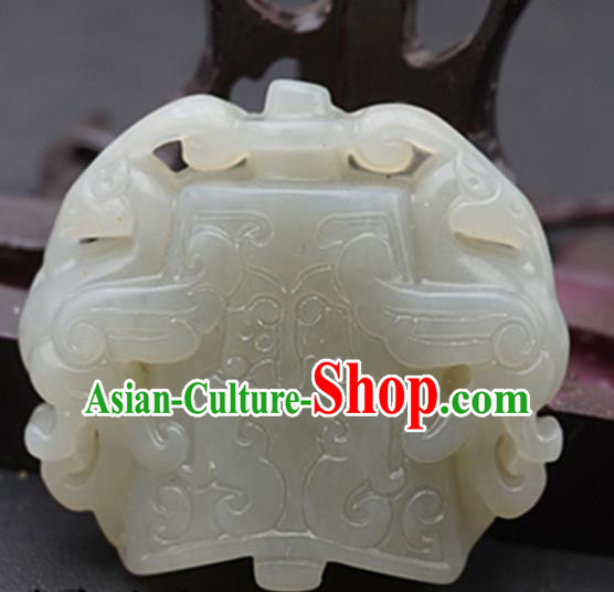 Chinese Handmade Carving Phoenix White Jade Pendant Traditional Jade Craft Jewelry Accessories