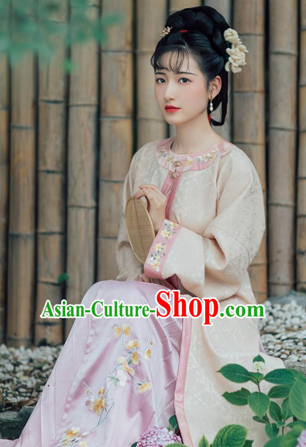 Asian Chinese Ancient Nobility Lady Embroidered Hanfu Dress Traditional Ming Dynasty Historical Costume for Women