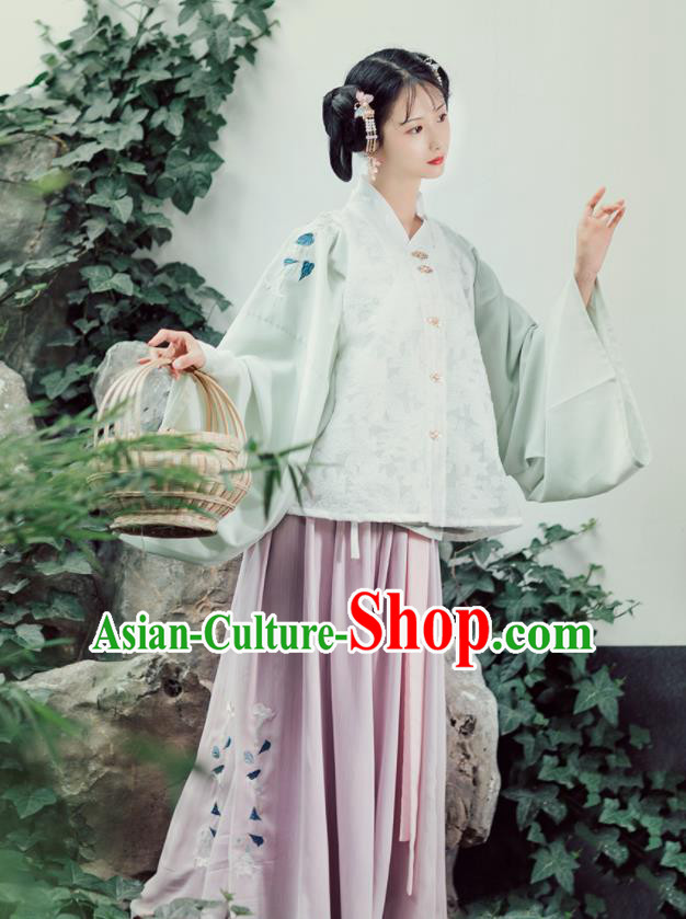 Asian Chinese Ancient Nobility Feminist Embroidered Hanfu Dress Traditional Ming Dynasty Young Lady Historical Costume for Women