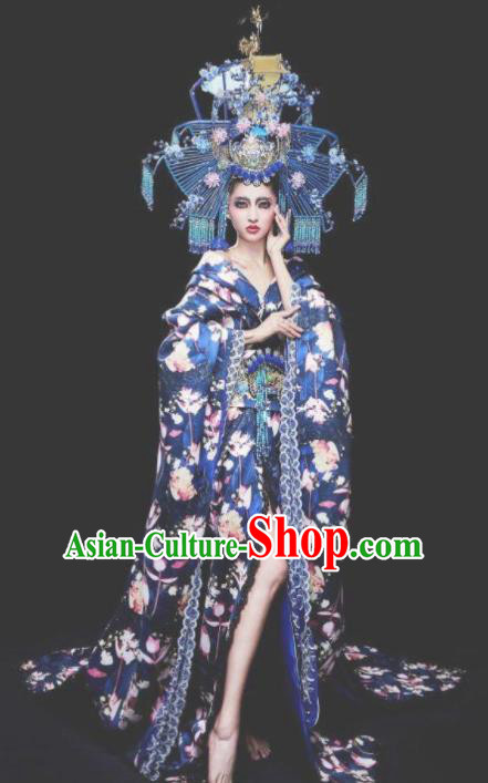 Traditional Chinese Cosplay Queen Navy Costume Stage Show Modern Fancywork Dress for Women
