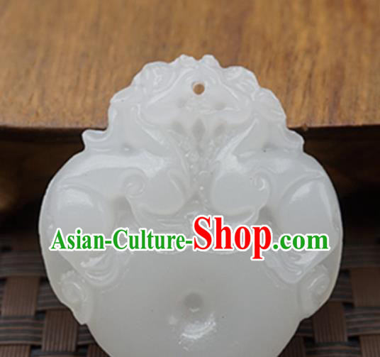 Handmade Chinese Ancient White Jade Carving Pendant Traditional Jade Craft Jewelry Decoration Accessories