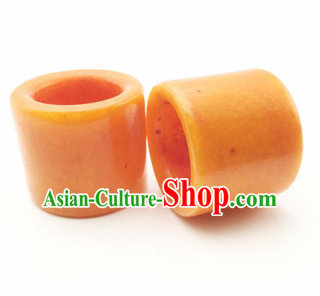 Chinese Handmade Ancient Yellow Jade Rings Traditional Jade Thimble Jewelry Accessories for Women for Men