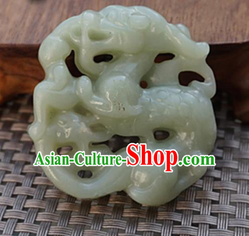 Chinese Handmade Jewelry Accessories Carving Dragon Green Jade Pendant Ancient Traditional Jade Craft Decoration