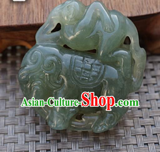 Chinese Handmade Jewelry Accessories Carving Elephant Green Jade Pendant Ancient Traditional Jade Craft Decoration