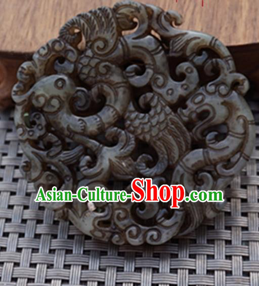Chinese Handmade Jewelry Accessories Carving Dragon Phoenix Jade Pendant Ancient Traditional Jade Craft Decoration