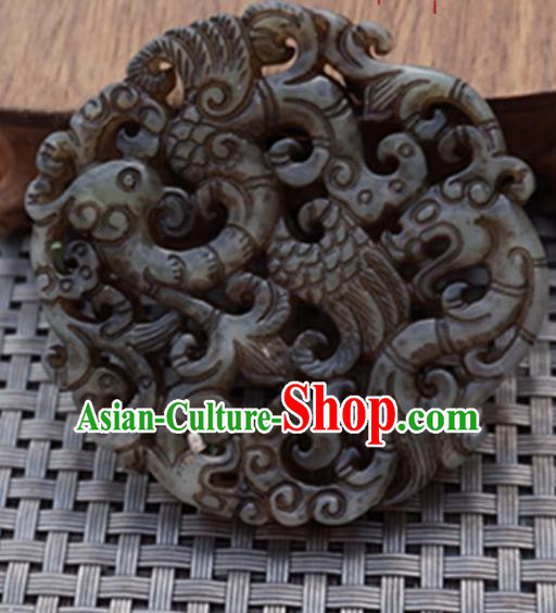 Chinese Handmade Jewelry Accessories Carving Dragon Phoenix Jade Pendant Ancient Traditional Jade Craft Decoration