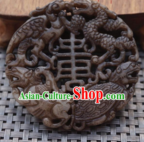 Chinese Handmade Jewelry Accessories Carving Dragon Turtle Jade Pendant Ancient Traditional Jade Craft Decoration