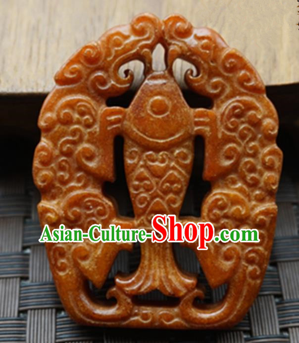 Chinese Handmade Jewelry Accessories Carving Fish Jade Pendant Ancient Traditional Jade Craft Decoration