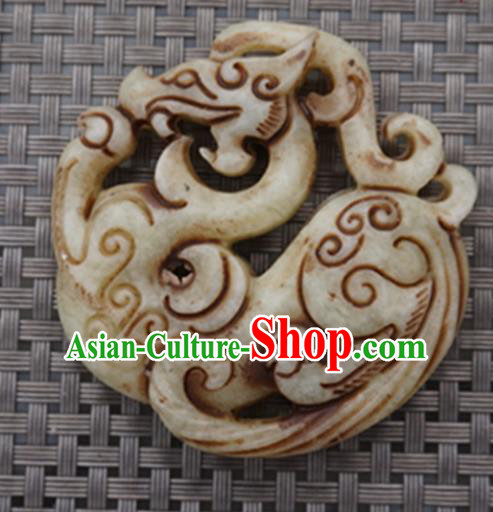 Chinese Handmade Jewelry Accessories Carving Dragon Retro Jade Pendant Ancient Traditional Jade Craft Decoration