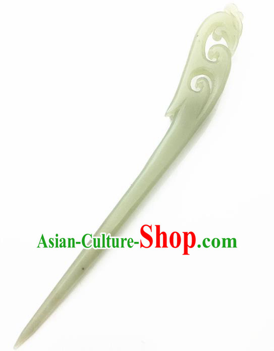 Chinese Handmade Jade Carving Phoenix Hair Clip Ancient Jade Hairpins Hair Accessories for Women for Men