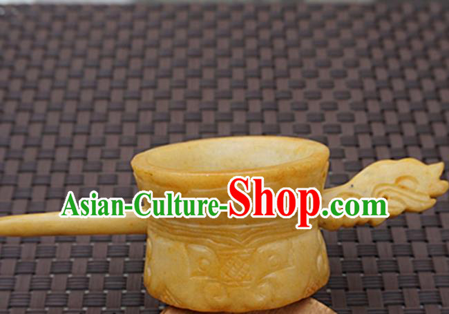 Chinese Handmade Yellow Jade Carving Hair Crown Ancient Jade Hairpins Hair Accessories for Women for Men