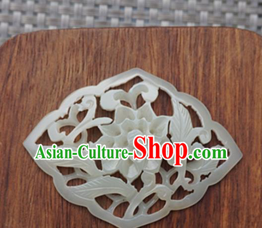 Chinese Handmade Carving Peony Jade Pendant Jewelry Accessories Ancient Traditional Jade Craft Decoration