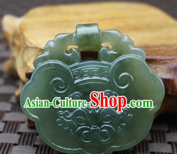 Chinese Handmade Carving Beast Longevity Lock Jade Pendant Jewelry Accessories Ancient Traditional Jade Craft Decoration