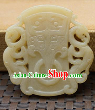 Chinese Handmade Carving Beast White Jade Pendant Jewelry Accessories Ancient Traditional Jade Craft Decoration