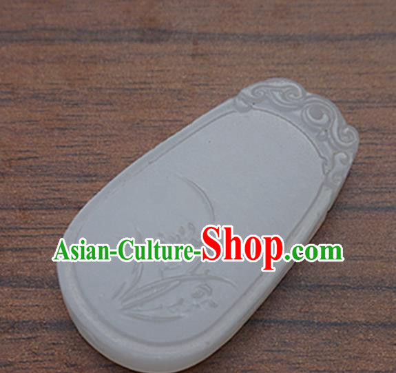 Chinese Handmade Carving Orchid Jade Pendant Jewelry Accessories Ancient Traditional Jade Craft Decoration