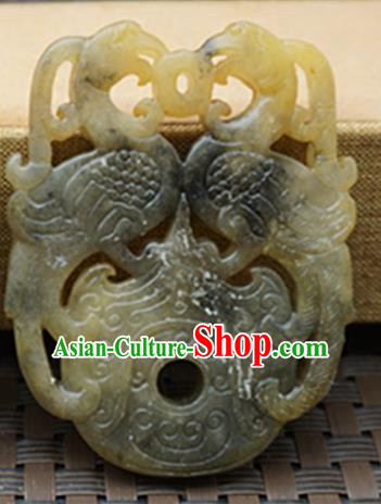 Chinese Handmade Jade Carving Double Phoenix Pendant Jewelry Accessories Ancient Traditional Jade Craft Decoration