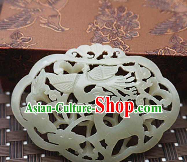 Handmade Chinese Ancient Jade Carving Crane Deer Pendant Traditional Jade Craft Jewelry Decoration Accessories