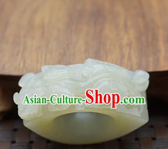 Chinese Handmade Ancient Jade Carving Pi Xiu Ring Traditional Jade Thimble Jewelry Accessories for Women for Men