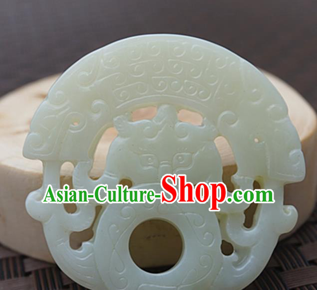 Chinese Handmade Jade Carving Double Dragons Pendant Jewelry Accessories Ancient Traditional Jade Craft Decoration