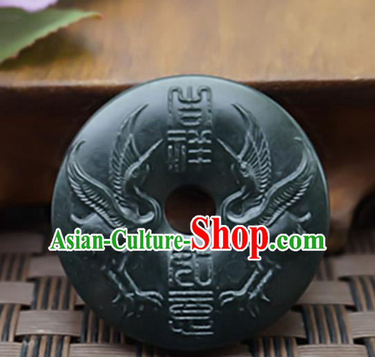 Chinese Handmade Gray Jade Carving Cranes Pendant Jewelry Accessories Ancient Traditional Jade Craft Decoration