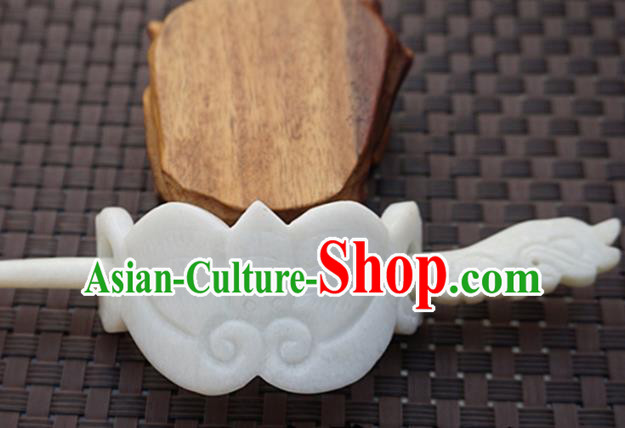 Chinese Handmade White Jade Carving Bat Hairdo Crown Ancient Jade Hairpins Hair Accessories for Women for Men