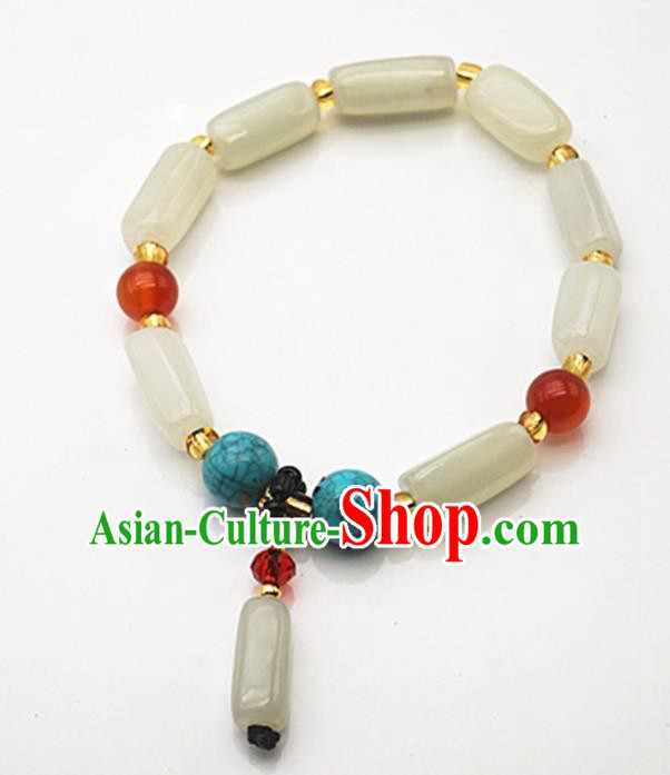 Chinese Handmade Ancient Jade Bracelet Traditional Jade Bangle Chain Jewelry Accessories for Women for Men