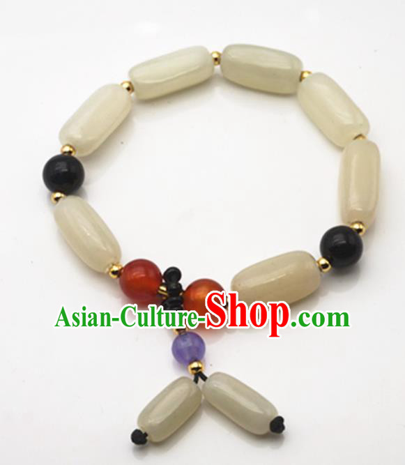 Chinese Handmade Ancient White Jade Bracelet Traditional Jade Bangle Chain Jewelry Accessories for Women for Men